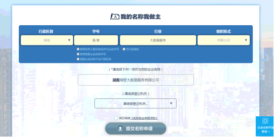 企業(yè)名稱自主申報(bào)平臺(tái)主頁(yè)面