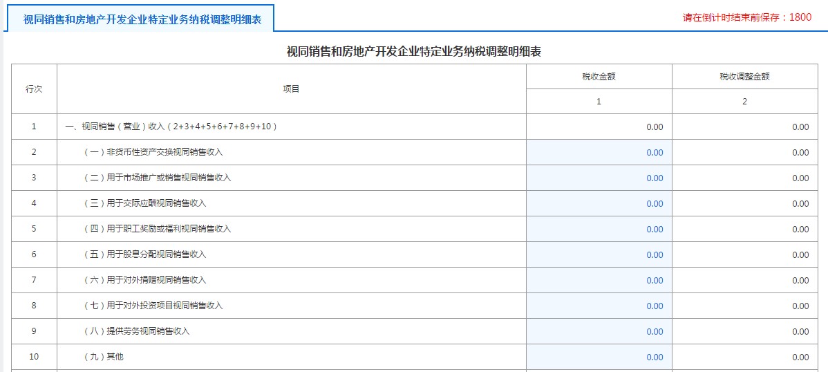 A105010視同銷售和房地產(chǎn)開發(fā)企業(yè)特定業(yè)務(wù)納稅調(diào)整明細(xì)表