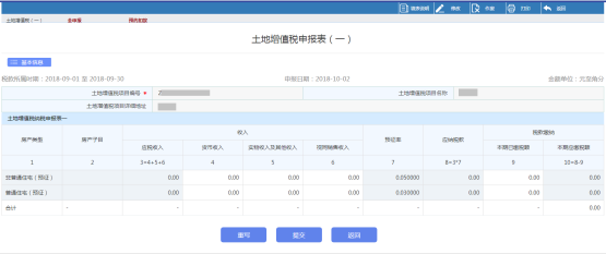 點擊【土地增值稅（一）】進入申報頁面