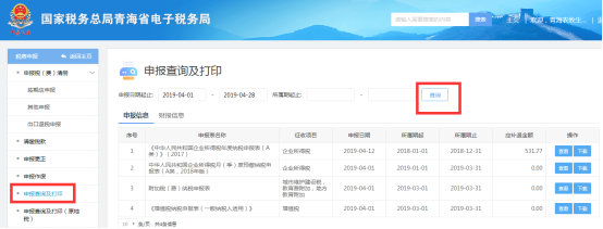 申報(bào)查詢(xún)及打印