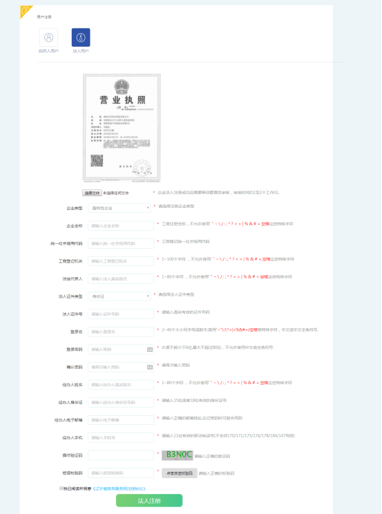 添加法人的基本信息