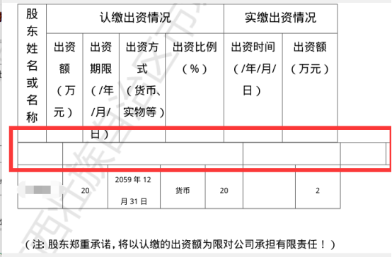 章程認(rèn)繳出資信息樣式錯(cuò)亂