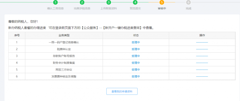 提示納稅人在公眾查詢中查看新納稅人套餐的辦理進(jìn)度